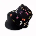 Reversible bucket hat for women featuring a colorful butterfly print on black fabric. - Butterfly Pattern Black