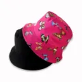 Reversible bucket hat featuring vibrant butterfly print and solid black reverse side. Ideal. - Butterfly Rose Red