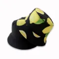 Reversible lemon print bucket hat, black cotton sun hat, stylish casual outdoor hat for women. - Lemon Black