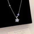 Squisita collana a catena color argento con pendenti a stella in zircone viola - Collana Stella Viola (R2145) / Viola