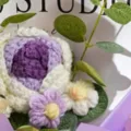 Handmade crochet rose flower bouquet, exquisite knitted floral variant, perfect gift for romantic. - Purple Gradient - 3 Roses + 5 Daisies + Bag + Light