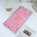 Teste di garofano in fiore di sapone rosa in scatola bianca per bouquet da sposa DIY - Testa di Fiore di Garofano / Rosa chiaro