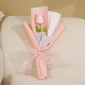 Pink artificial tulip flower bouquet gift with wrapping paper and ribbon for home decoration. - Window Bag and Light (Fairy's Flower) / Gradient Pink