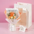 Handmade crochet rose flower bouquet with glowing LED light in bobo balloon for gift. - Orange (With Light & Bag)