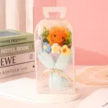 Handmade knitted sunflower bouquet with a smile face in a transparent PVC gift box - Blue Style (Hand-Carried Box)