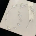 Elegant iridescent crystal ball choker necklace with invisible fishing line and silver chain - Necklace / Iridescent Gypsophila Style (R5017)