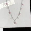 Silver chain necklace with pink ice-clear crystal ball charms, elegant and sweet style. - Pink Style (R1327)