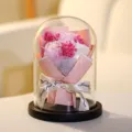 Bouquet romantico di rose stabilizzate in cupola di vetro con nastro Just for you - Cupola in acrilico base nera + confezione regalo / 3 Rose Rosa e Bianco