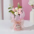 Handgemaakte gehaakte bloemenboeket in roze emmer cadeau voor de dag van de leraar - Emmer voor de Dag van de Leraar met 5 gebreide puff-bloemen (roze)