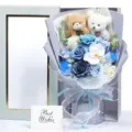 Bouquet de roses en savon bleu boîte cadeau avec adorables ours en peluche mignons. - Boîte Cadeau Et Bouquet / Bleu