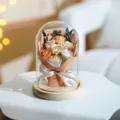 Ramos de rosas de jabón preservadas cúpula de cristal luz nocturna regalo romántico hogar - Cúpula de vidrio con base de madera en bruto / BL 7 Rosas Champaña