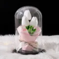 Elegante lámpara de tulipán blanco en cúpula de vidrio para decoración del hogar - 大罩子郁金香-黑木底 / 塑料罩款(含礼盒 灯 贺卡) / Blanco