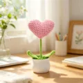 Handmade pink heart crochet potted plant for romantic home and office desk decor - Heart-Shaped Potted Plant - Pink