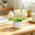Exquisite handmade crochet Lily of the Valley flower in a white pot for desk decoration - 3-Head Lily of the Valley - White