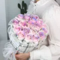 Beautiful soap rose bouquet in tweed wrapping with pearls, perfect gift for Valentine's Day. - Isabella