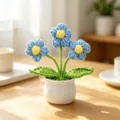 Charming handmade crochet blue flowers in white pot desktop ornament for home decor - 3-Head Puff Flower / Blue