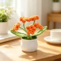 Handmade crochet orange flower pot ornament for home and office desk decor accessory - 5-Head Forget-me-not Potted Plant / Orange