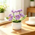 Elegant handmade purple crochet flower potted plant ornament for home and office decor - 5-Head Forget-me-not Potted Plant / Purple