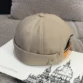 Classic beige docker cap for men and women, trendy miki hat with metal badge street style. - Adjustable / Khaki