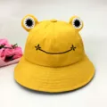 Cute yellow frog bucket hat with cute embroidered flower eyes for spring summer outdoor sun protection. - Adult 56-58cm / Yellow