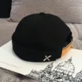 Black docker cap retro skull cap casual streetwear hip hop hat summer melon cap unisex solid color - Adjustable / Black