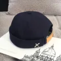 Dark blue dome docker cap, trendy hip-hop street style sailor hat with metal accent. - Adjustable / Navy Blue
