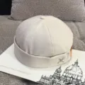 Unisex beige brimless docker cap cotton street style cap retro dome miki hat for spring summer - Adjustable / Beige