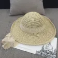 Elegant wide brim straw sun hat for women with delicate lace ribbon for summer beach holiday - M (56-58cm) / Lace Lace Beige