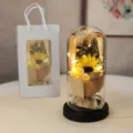 Sunflower eternal flower glass dome LED night light with gift bag, romantic holiday gift. - Sunflower Yellow