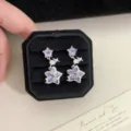 Exquisite purple zircon star-shaped drop earrings in a luxury black velvet gift box - Purple Star Earrings (R2271)