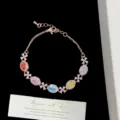 Elegante pulsera de oro rosa con circonitas multicolores de corte flor de hielo mujer - Estilo Floral Oro Rosa (R1268)