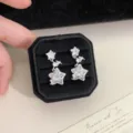 Elegant silver-tone star earrings with sparkling micro-pave crystals in a velvet gift box - White Star Earrings (R2296)