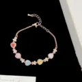 Elegante pulsera de corazón en oro rosa con circonitas cúbicas de colores - Estilo de Corazón Oro Rosa (R0442)