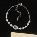 Elegante pulsera de plata con piedra ovalada color aguamarina y circonitas claras - Estilo de Piedra Única Azul Cielo (R5552)