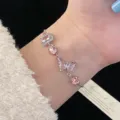 Elegante pulsera de cristal rosa con mariposa para mujer, joyería de estilo francés dulce - Estilo Mariposa de Azúcar de Hielo Rosa (R5124) / Rosa