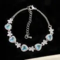 Elegante pulsera de plata con piedras azules de corazón y mariposas de cristal - Estilo de Mariposa Grande (R1850) / Azul cielo