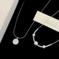 Elegante collana con ciondolo a stella in argento e catena di perle da donna - Set di 2 Collane (R2865) / Argento