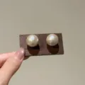 Elegant French style large round textured cotton pearl stud earrings in champagne - Cotton Pearl Stud Earrings (R0105) / 16mm