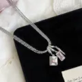Collar de cadena de serpiente de múltiples capas con sobre de corazón y cristales - Collar de Sobre Rosa (R4046)