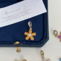 Elegant daisy flower charm with sparkling orange zircon and versatile golden clasp - Orange Pendant Only (Without Chain) / Gold