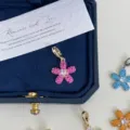 Sparkling pink daisy flower pendant with colorful cubic zirconia and gold clasp. - Rose Red Pendant Only (Without Chain) / Gold