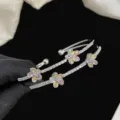 Squisito bracciale rigido argento con fiori di cristallo colorati e pavé di diamanti - Bracciale Fiorellino Multicolore (R0058) / Colorato