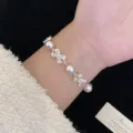 Elegante bracciale a fiocco stile francese con perle rosa e cristalli, regolabile - Bracciale Con Fiocco KT (R2027)