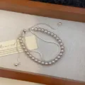 Bracciale a doppio filo con perle malva e pietre di zircone cubico scintillanti - Braccialetto a Doppio Strato Manta (R2179) / Bianco