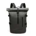 Modern business roll-top laptop backpack for men in a sleek matte dark grey finish - Gray