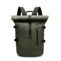 Large capacity olive green waterproof roll-top backpack for outdoor business travel - Green