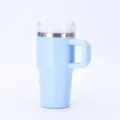 Modern 20oz light blue stainless steel insulated travel tumbler with handle and straw - 20oz / Sky Blue