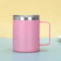 Tazza termica da 14oz in acciaio inossidabile rosa con manico portatile e coperchio - 14oz / Rosa