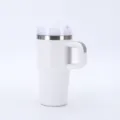 Detailed side view of a white 20oz stainless steel tumbler with handle and straw - 20oz / White
