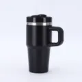 20oz matte black vacuum insulated stainless steel tumbler with handle and straw detail - 20oz / Black